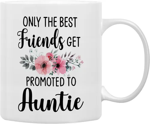 Vista 8 de QASHWEY Taza de café con texto en inglés «Only The Best Aunts Get Promoted to Great Aunt», divertidos regalos de anuncio de embarazo para tía, tías