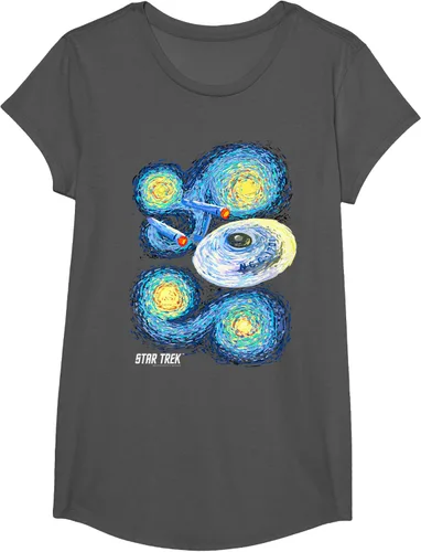 Vista 28 de Star Trek Camiseta de pintura de noche estrellada de la serie original, Negro, S