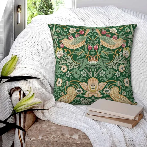 Vista 5 de Fundas de almohada William Morris diseño Strawberry Thief, fundas de almohada decorativas suaves para exteriores, fundas de almohada para decoración