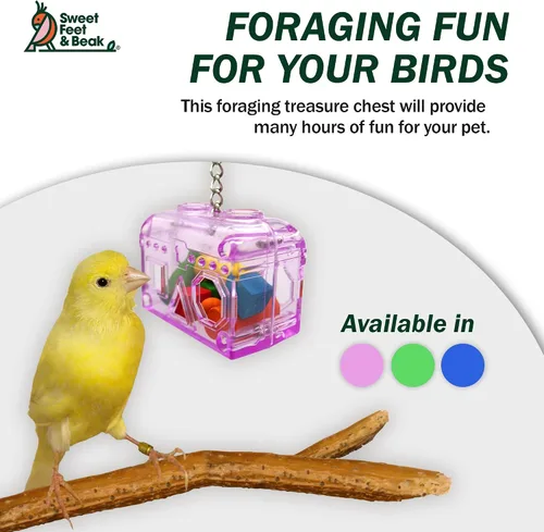 Vista 5 de Sweet Feet and Beak Cofre del tesoro grande o pequeño, juguete perfecto para jaula de pájaros, colorido, seguro, fácil de instalar, lavable