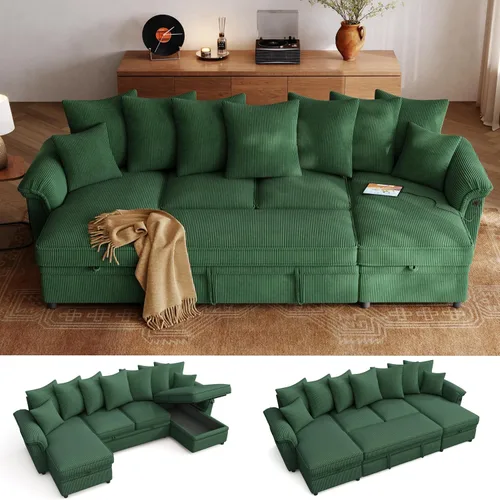 Vista 13 de LINSY HOME Sofá modular con cama extraíble, sofá biplaza modular de pana grande, reposabrazos ancho, sofá modular de 62 pulgadas y 2 asientos