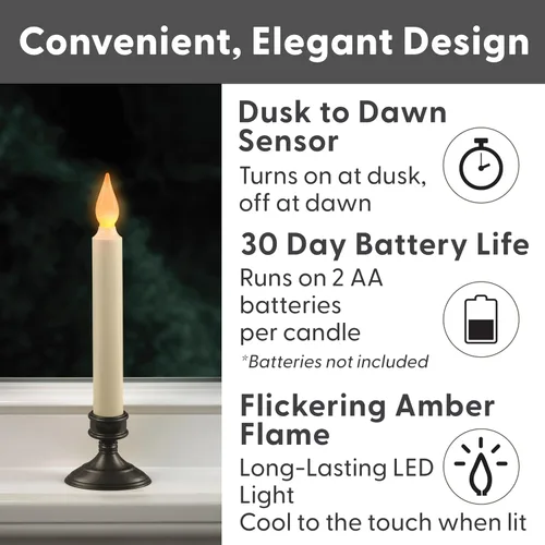 Vista 2 de Xodus - Velas LED para ventana a pilas, sensor de atardecer a amanecer, paquete de 4 Amber Flicker Flame, 8-7/8" Tall, Durable Plastic