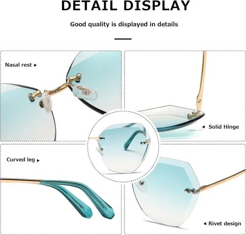 Vista 6 de AEVOGUE - Los lentes de sol para mujer sin bordes lentes de corte de diamante de tamaño grande AE0534