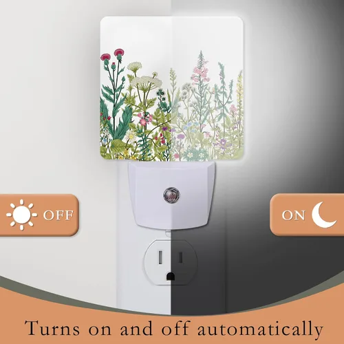 Vista 3 de Luz nocturna, hierbas y flores silvestres, luces nocturnas enchufables a la pared para niños y niñas, luz nocturna decorativa media redonda, lámpara