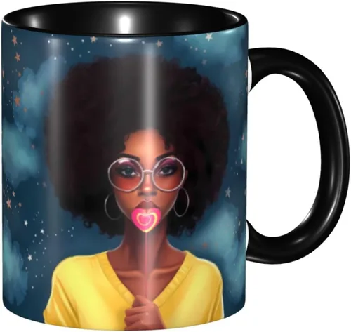 Vista 13 de Taza de café, taza de té para mujeres y niñas, taza de diseño único, perfecta para regalos, mujeres afroamericanas afro