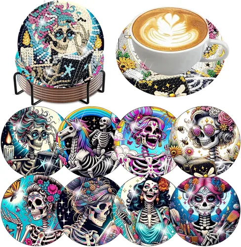 Vista 34 de ijbnhd 8 posavasos de pintura de diamantes de animales, posavasos de arte de diamantes con soporte para principiantes y adultos, suministros