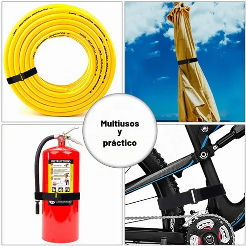 Vista 7 de Brida de cables de 1.5 x 24 pulgadas, paquete de 12 correas adhesivas de sujeción ajustable resistente con hebilla de anillo en D de plástico