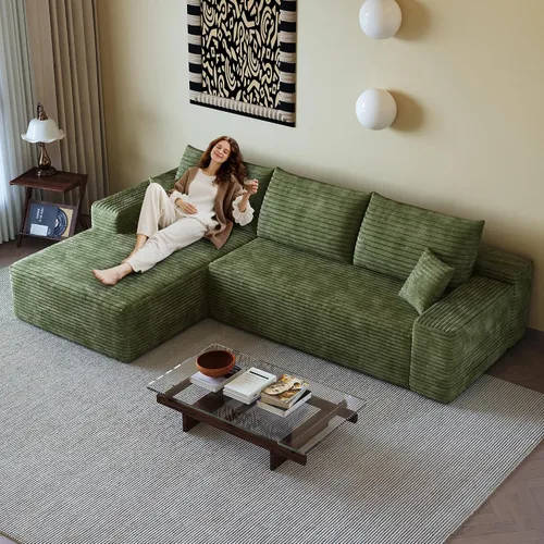 Vista 60 de Sofás seccionales de 105" para sala de estar, sofá cloud con forma de L tapizado, sofás modulares sin estructura rígida, sofá seccional moderno