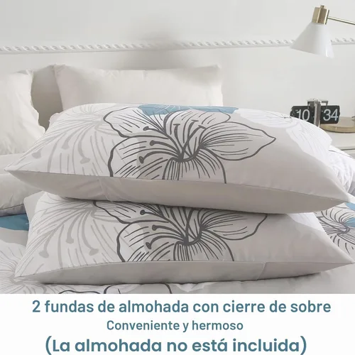 Vista 6 de DJY Juego de funda de edredón de 3 piezas, tamaño Queen, funda de edredón con patrón floral azul, elegante funda de edredón con 2 fundas de Flor azul