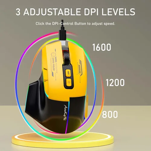 Vista 3 de Mouse inalámbrico, mouse recargable, mouse ergonómico con 4 DPI ajustables hasta 2400, luces de respiración RGB, compatible con laptop, Chromebook