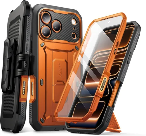Vista 15 de SUPCASE - Funda para iPhone 17 Pro Max con función atril y protector de pantalla, color negro Built-in Camera Control Button, Detachable Belt