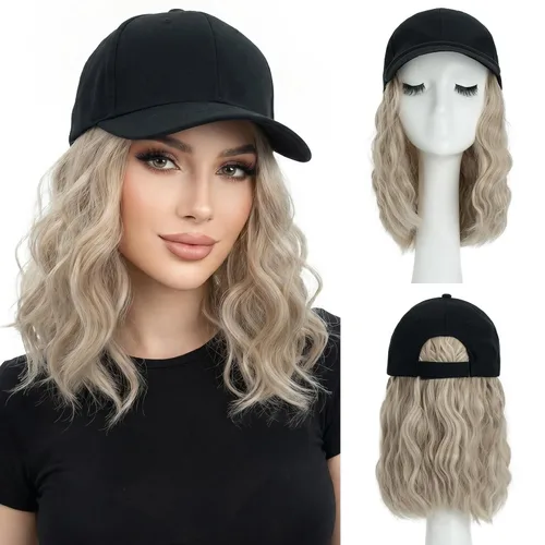 Vista 15 de SEGO - Gorra de béisbol con extensiones de cabello para mujer, resistente al calor, sintético, 6 pulgadas, ajustable, corta, recta, peluca