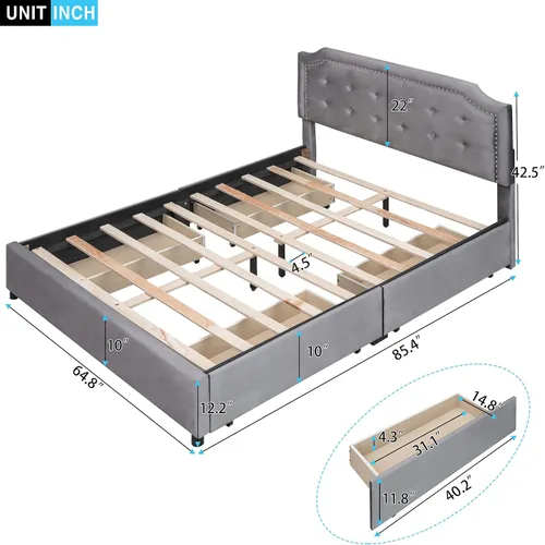 Vista 2 de SOFTSEA Base de cama tapizada Queen con cajones