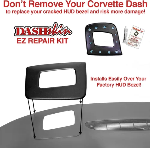 Vista 2 de DashSkin HUD - Cubierta de bisel compatible con Chevrolet Corvette 1997-2004 en negro, piel de bisel de salpicadero, tapa de plástico moldeado duro