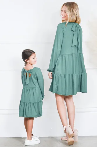 Vista 5 de Vestidos Mommy and Me Vestido de bolsillo escalonado con lazo en la espalda, para mujer, bohemio, lindo, familiar, a juego, sesión de fotos