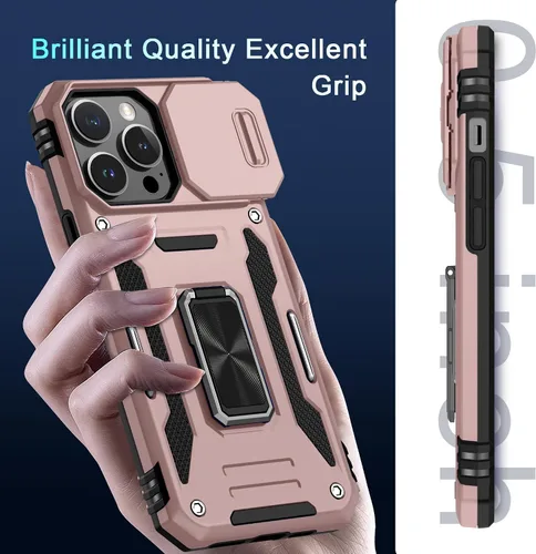 Vista 38 de DEERLAMN Funda para iPhone Xs Max con funda deslizante para cámara + protector de pantalla, soporte giratorio de anillo de grado militar a prueba