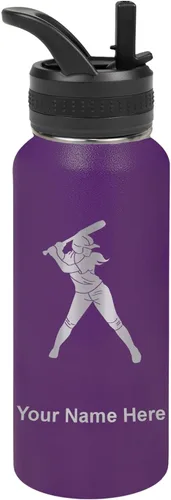 Vista 46 de LaserGram Botella de agua personalizada de 32 onzas, jugador de softbol Regalo grabado para jugadores de sóftbol, acero inoxidable aislado al vacío