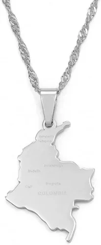 Vista 4 de Hafrita Colombia colgante de cadena de onda de agua de acero inoxidable mapa de país Colombia collar