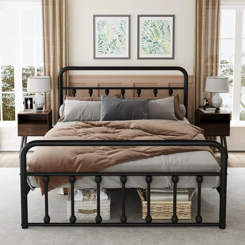 Vista 13 de erosoei Base de cama matrimonial completa de metal con espacio de almacenamiento, base de cama de acero de 74.8 pulgadas con almohadillas