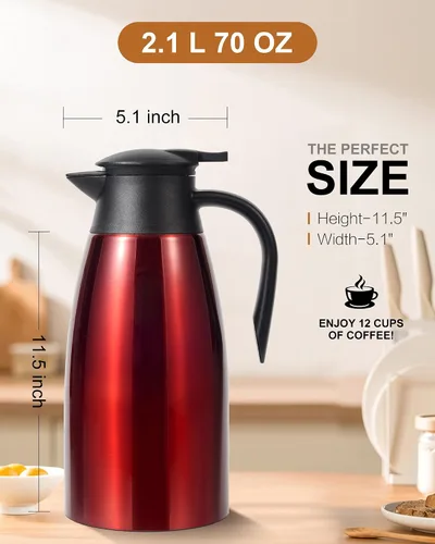 Vista 7 de Jarra térmica de café de 70 onzas para mantener el calor, 2 dispensadores de Airpot, olla térmica aislada al vacío de acero inoxidable para café