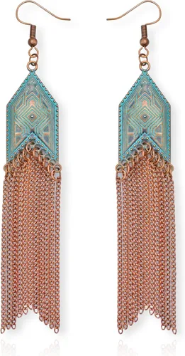 Vista 2 de Western Earring Bundle for Women Boho Turquoise Patina Tassels & Handmade Colorful Bead Dangles for Concerts & Festivals