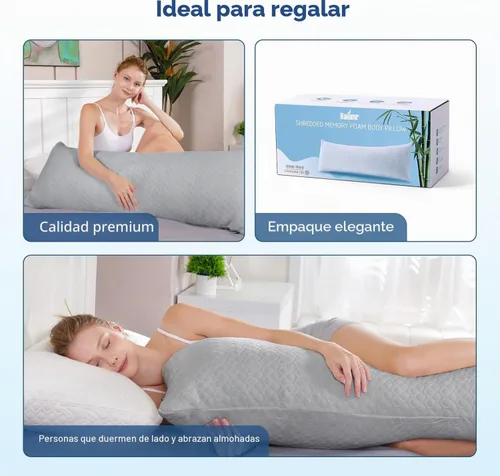 Vista 7 de Rainmr Almohada de Espuma Viscoelástica Gruesa para el Cuerpo - Almohada Completa para Dormir de Lado - con Funda de Almohada de Enfriamiento Gris