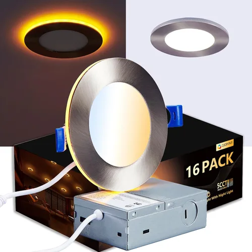 Vista 18 de CycevSun Luces LED Empotradas de 4 Pulgadas con Luz Nocturna - Downlight Wafer Ultrafino Sin Lata para Exteriores, Iluminación de Sofito, Regulable