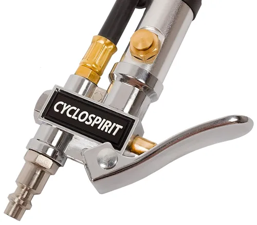 Vista 4 de CycloSpirit Medidor universal de inflado de neumáticos de bicicleta con tipo de válvula de selección automática - Herramienta de compresor de aire