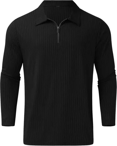Vista 4 de Camisetas con solapa y cremallera para hombre, elásticas, ligeras, térmicas, de manga larga, elásticas, sin botones, básicas, túnica