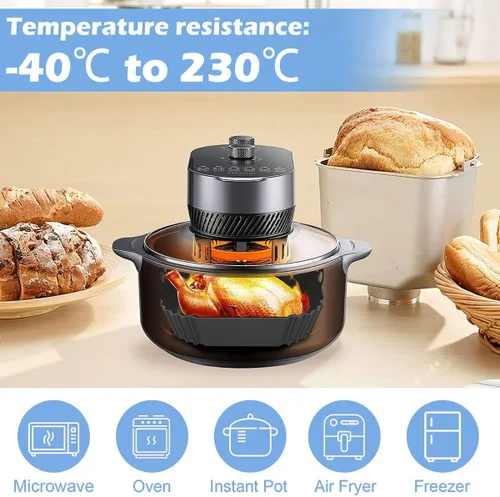 Vista 5 de Forros cuadrados de silicona para freidora de aire de 8 pulgadas para 4 a 8 cuartos de galón, 2 piezas reutilizables para freidora de aire, cesta