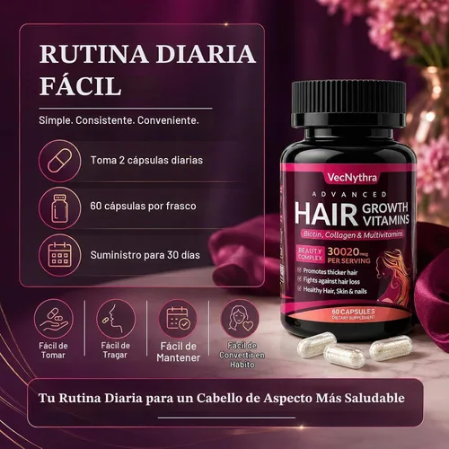 Vista 7 de Advanced Hair Growth Vitamins Supplement for Women, Biotin 10000 mcg