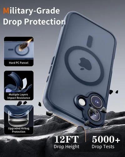 Vista 6 de Funda magnética para iPhone 17 con protector de pantalla, protección completa de la cámara, compatible con MagSafe, delgada, translúcida, mate, a