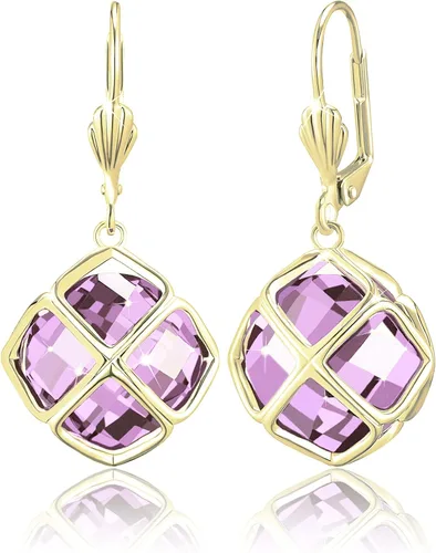 Vista 40 de Pendientes colgantes de cristal austriaco de 14MM para mujer, joyería chapada en oro de 14 quilates Apr-Diamante-Chapado en Oro de 14 K