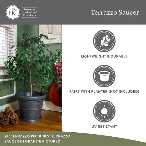 Vista 3 de The HC Companies Plato para plantas de terrazo, 32.5 pulgadas, arenisca, paquete de 1 Plástico, ligero, resistente a los rayos UV
