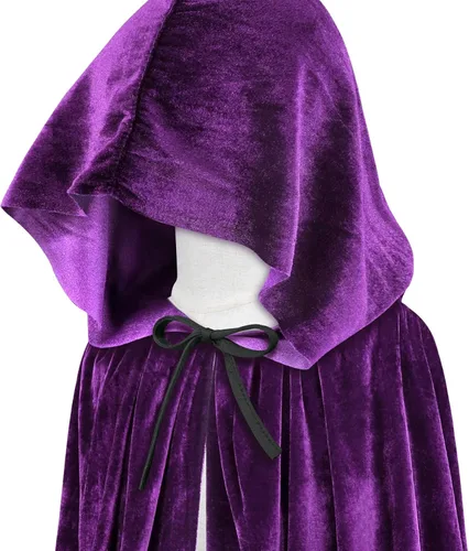 Vista 6 de qikqik Capa de terciopelo con capucha y capa de bruja para adultos, disfraz de cosplay de vampiro, capa de mago