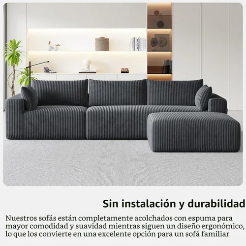 Vista 12 de Sofá modular en forma de nube de 108 pulgadas para sala de estar, sofá sin hueso en forma de L con diván de asiento profundo, no requiere montaje