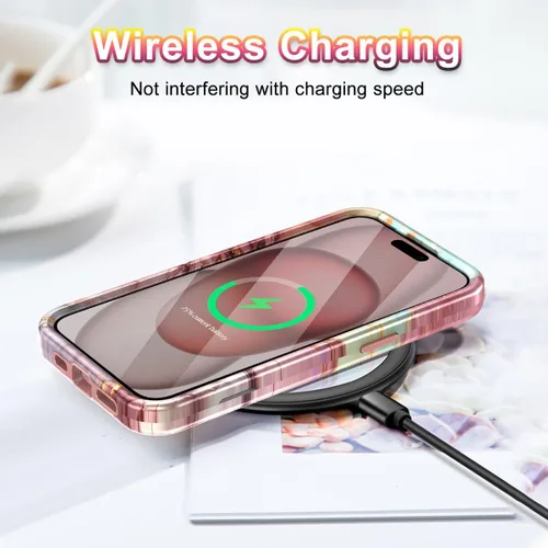 Vista 6 de Btscase Funda para iPhone 15 de 6.1 pulgadas (2023), patrón de mármol 3 en 1, resistente a prueba de golpes, cuerpo completo, policarbonato