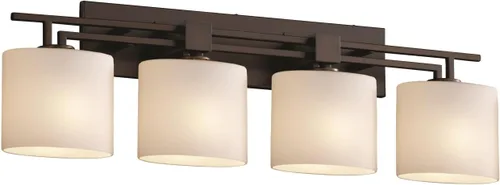 Vista 4 de Justice Design Group Fusion - Barra de baño con 4 luces, acabado negro mate con pantalla de vidrio artesanal de ópalo