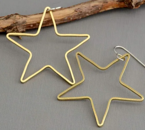 Vista 7 de Large star gold brass hoop earrings cowgirl western southwestern dangle earrings for men women
