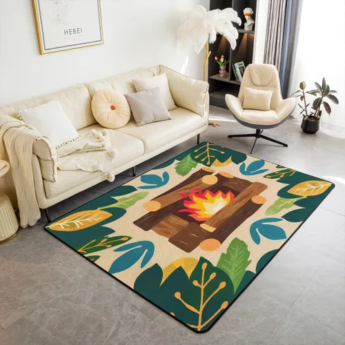 Vista 19 de Alfombra de fogata de 3 x 5 pies, decoración de tocones de árbol de bosque para niñas, mujeres, hombres y adolescentes, alfombra de madera marrón