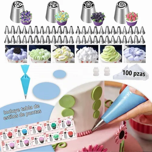 Vista 3 de Kit de 390 piezas de suministros de decoración de pasteles, juego de herramientas para hornear para tartas, 3 paquetes de moldes para tartas, plato