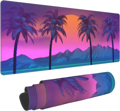 Vista 10 de Alfombrilla de mouse retro Vaporwave para videojuegos, alfombrilla de escritorio fresca Synthwave Neon grande XL larga extendida alfombrilla