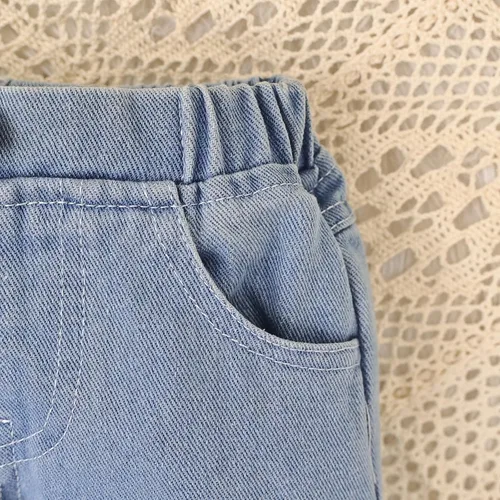 Vista 33 de Conjunto de ropa de bebé niña para bebé, mameluco de encaje blanco de manga larga + pantalones de mezclilla