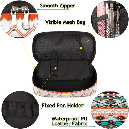 Vista 4 de Pardick Estuche para lápices azteca de gran capacidad, con estampado azteca, con compartimentos con cremallera, para niños, niñas, adultos