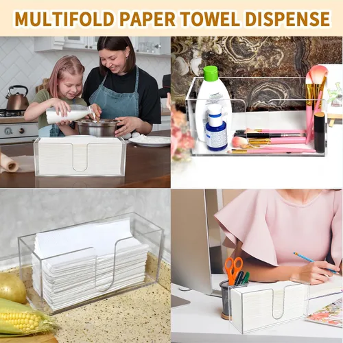 Vista 7 de 1 paquete de soporte de toalla de papel acrílico, dispensador de servilletas de encimera para pliegue C Toallas de papel multiplegables y triples