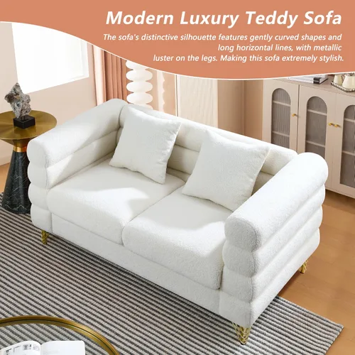 Vista 4 de mikibama Juego de sofá Teddy de lujo para sala de estar, muebles de decoración moderna, sofá seccional, sofá de 3 plazas y loveseat con 5 almohadas