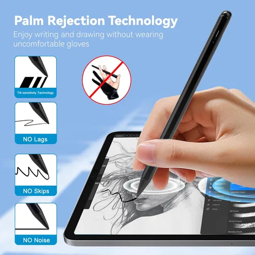Vista 2 de Lápiz óptico para iPad Pencil de 10ª/9ª/8ª generación de 10.2 pulgadas, rechazo de palma de 0.059 in, punta fina, compatible con Apple Pencil