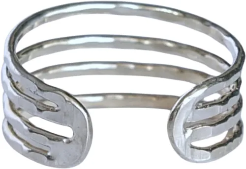 Vista 4 de Anillo ajustable abierto de plata hecho a mano, bolas, hoja, multibanda, plata de ley 925, tamaño 7, anillo de abrazo para mujer, pequeño y delicado