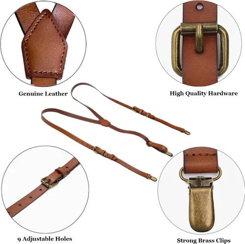Vista 3 de Leather Suspenders For Men Y Back Design Adjustable Brown Genuine Leather Suspenders Personalized groomsmen gifts