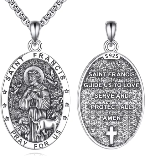 Vista 7 de Collar de Santo Patrón Plata de Ley 925 Colgante Medallón Amuleto Ovalado con Cadena de 22+2 Pulgadas Regalo de Joyería para Hombres y Mujeres